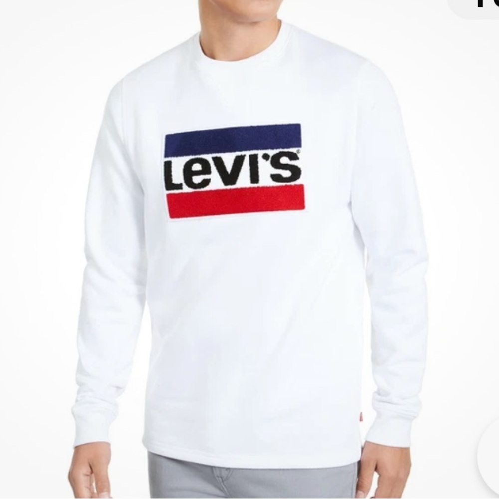 NWT - Levi's Men's White Long Sleeve Red Blue Logo Crewneck Classic Shirt